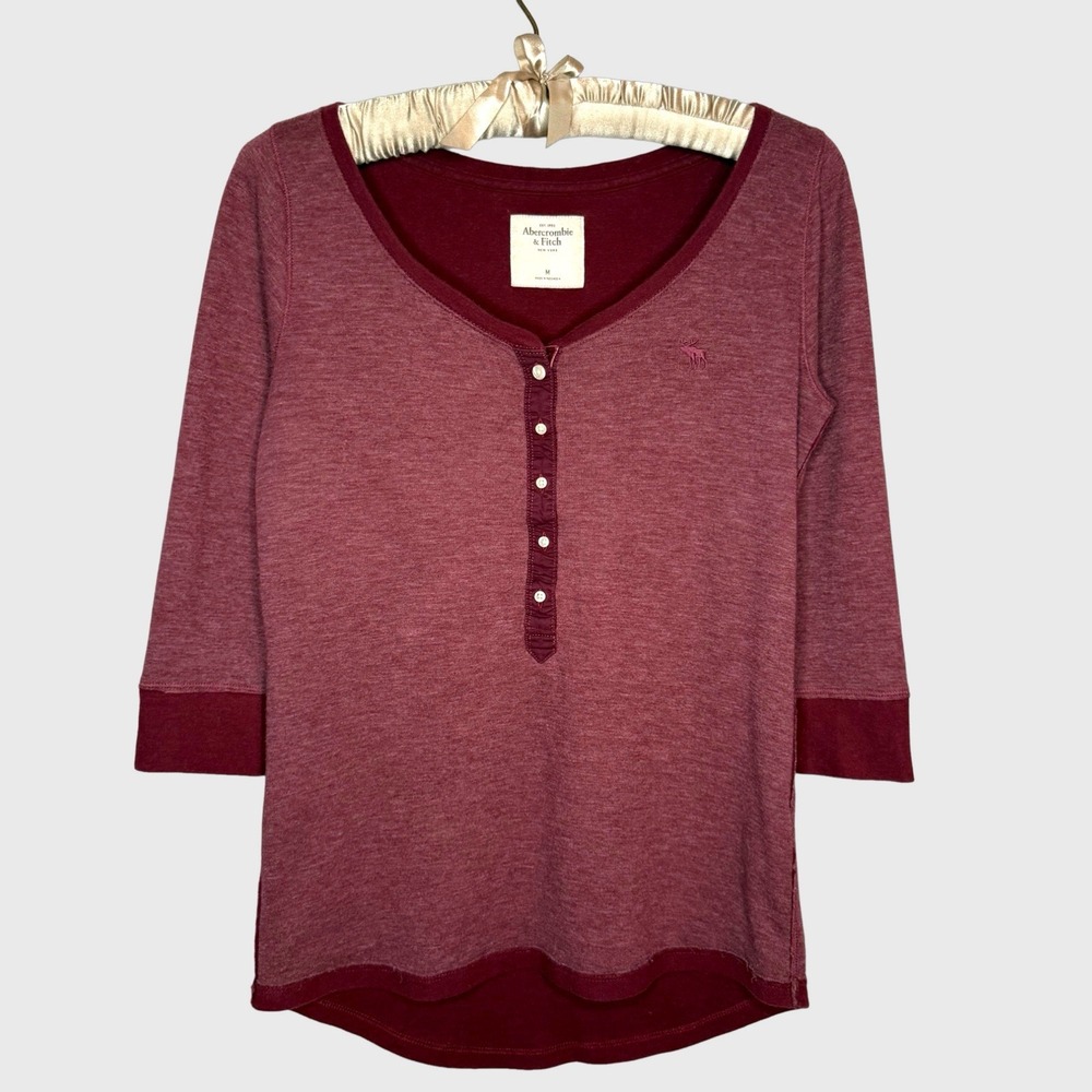 A&F Abercrombie Fitch Henley Shirt M Maroon Vintage Y2K Bella Swan Elena Gilbert